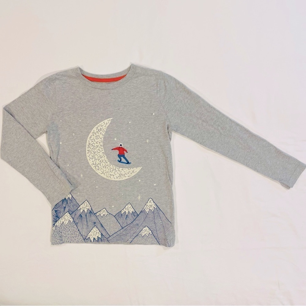 Mini Boden Snowboarding Tee Boys 9-10Y Glowing Glow In the Dark Long Sleeves